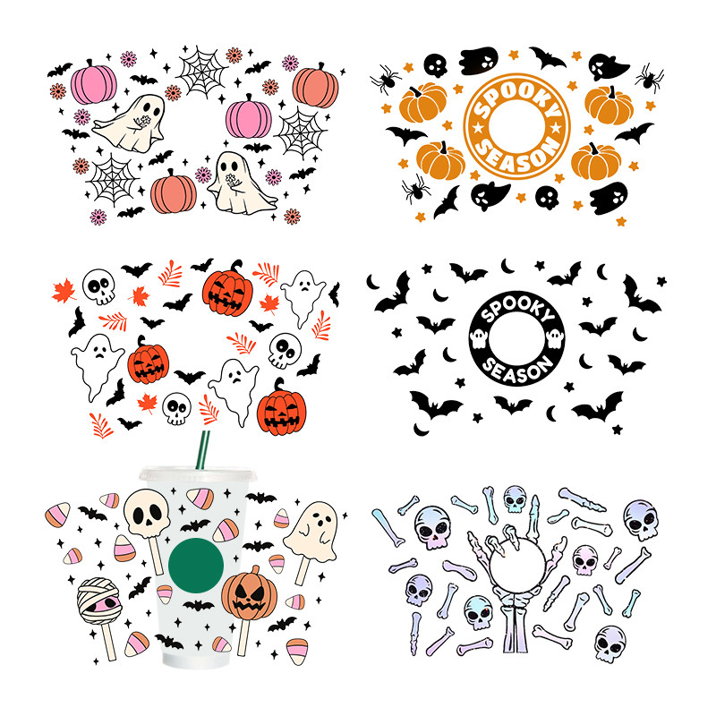 

UV DTF Transfer Stickers Halloween For The 24oz Cold Cups Wraps Can DIY Waterproof Easy To Use Custom Decals C375-K