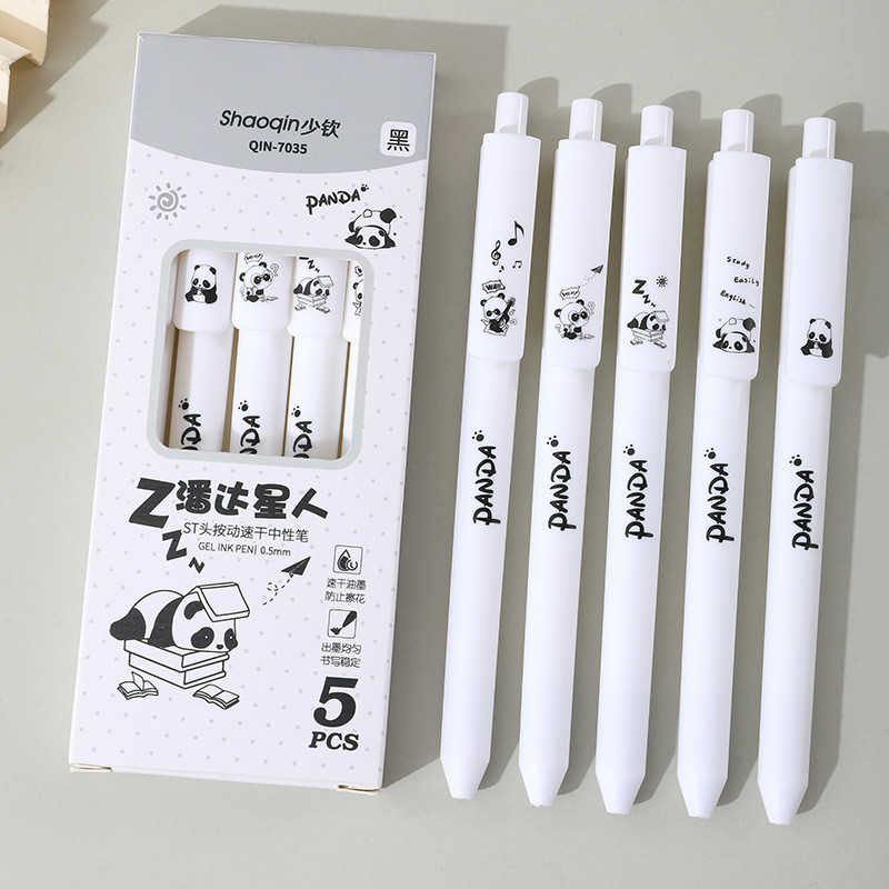 

5 Pcs/set Panda Cute Press Gel Pen Writing Quick-drying Simple Text Office Student School Stationery Supplies 0.5mm