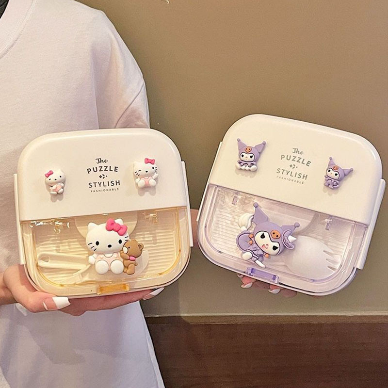

1100ml Miniso Hello Kitty Kuromi Pochacco Lunch Box Cartoon Cute Can Microwave Office Workers Student Lunch Box Girl Gifts