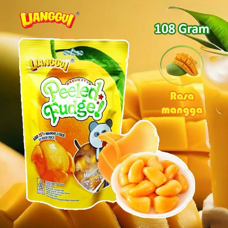 

[Buah kering halal] LIANGGUI Peeled Fudge 108g Permen Lunak Viral Aneka Permen Rasa Buah Mangga Jeruk & Strawberry (Halal) Pesta makanan fruity Permen