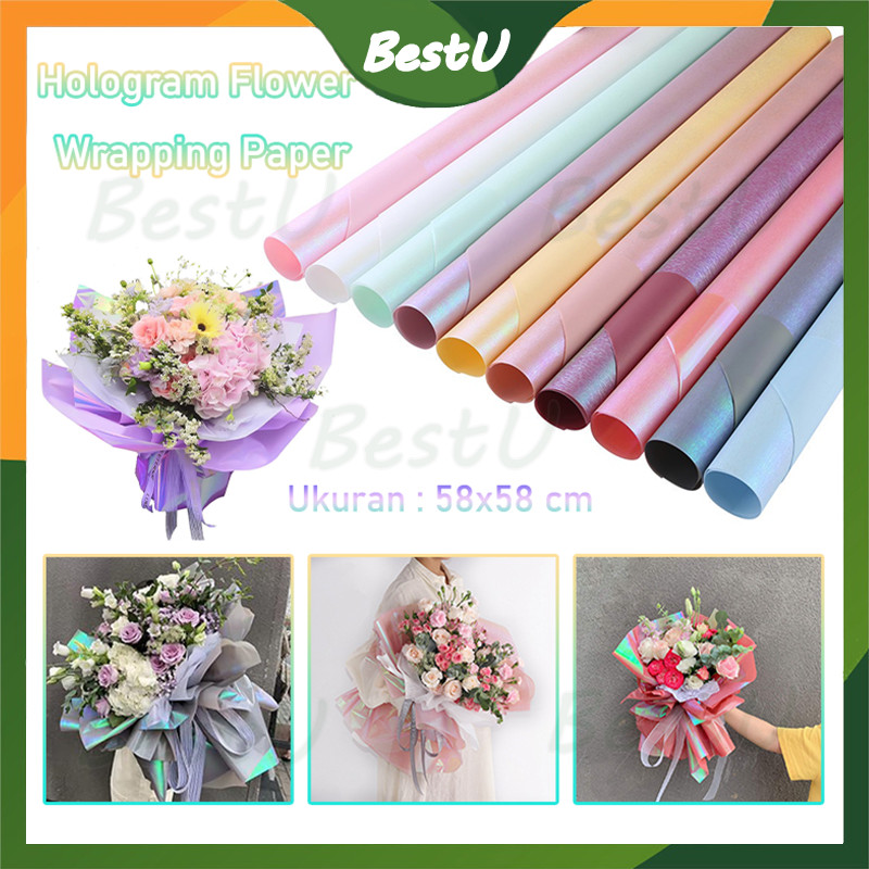 

58X58CM Cellophane Hologram/hologram transparent cellophane glassine flower wrapping paper/Kertas Plastik Buket Bunga