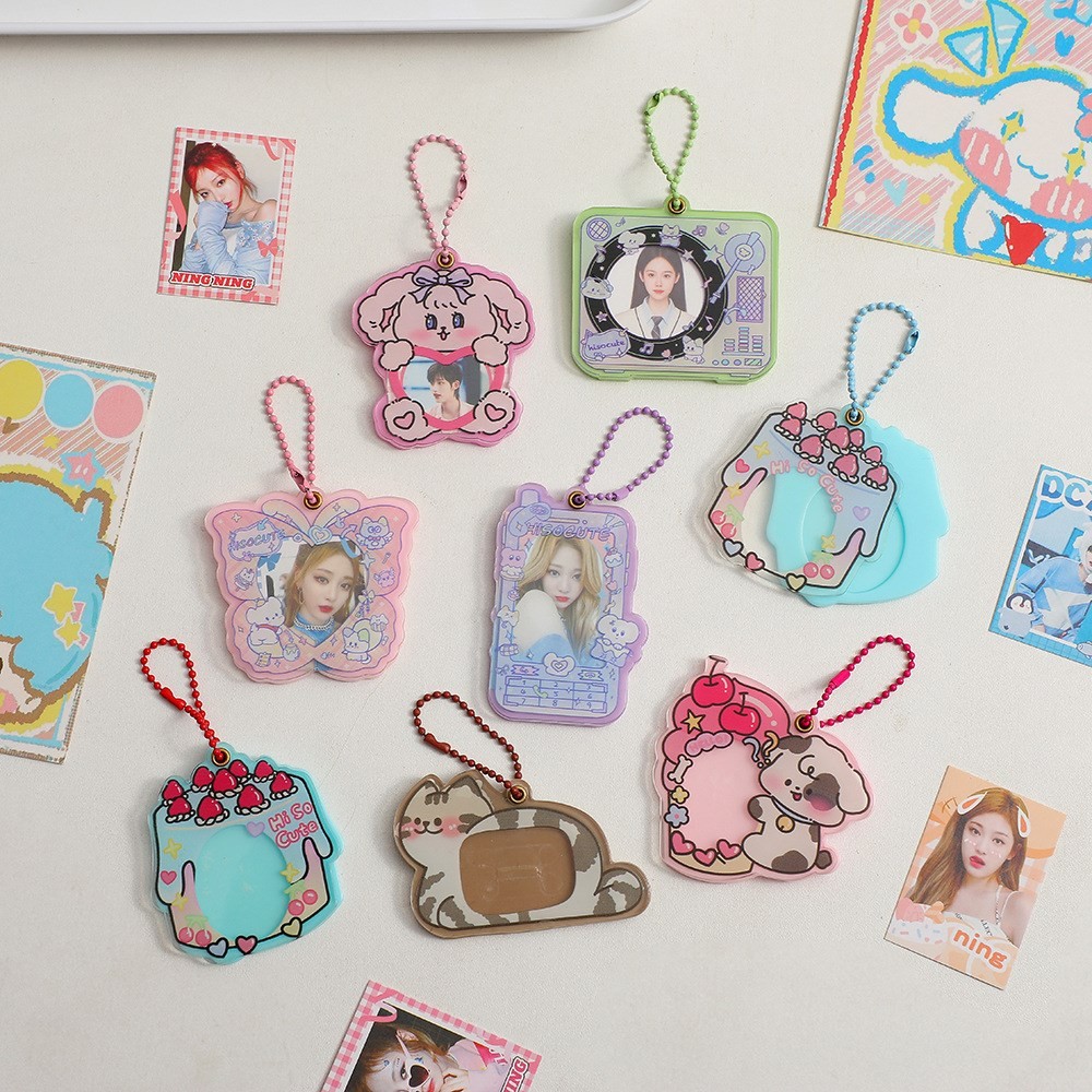 

Kawaii 1Inch Acrylic Cake Cat Butterfly Kpop Photocard Holder Photo Card Holder Bag Pendant School Stationery