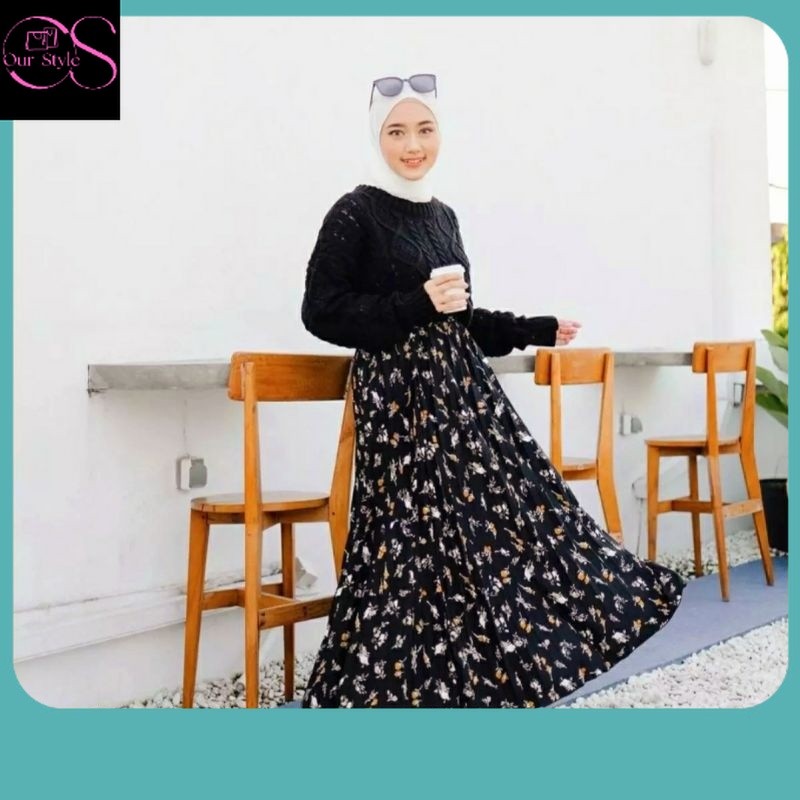 Rok Korea / Rok Plisket Motif Bunga Premium / Rok Plisket Motif Bunga Lily Daily / Rok Motif Bunga /