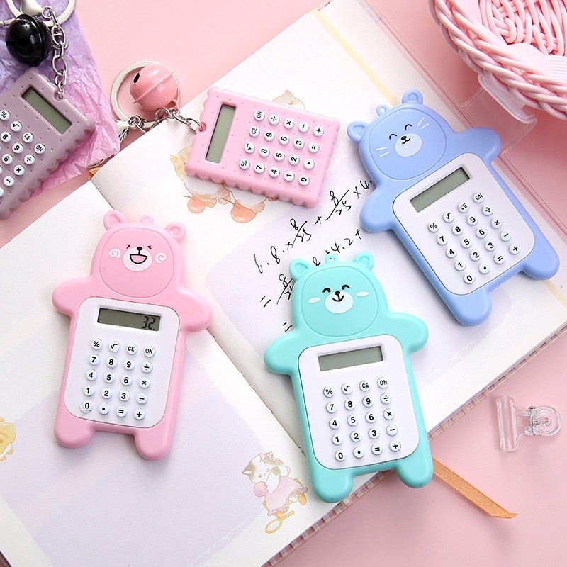 

kakulaktor lucu mini sekolah Motif Bear Kalkulator Portable Mini Beruang Kalkulator Unik Kalkulator 8 Digit Mini Portable Kalkulator Beruang Tombol Karet Kalkulator Sekolah /Stationary Warna Warni