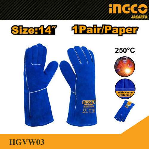 Sarung Tangan Las Kulit 14 Inch Biru Welding Gloves INGCO HGVW03 Anti Panas