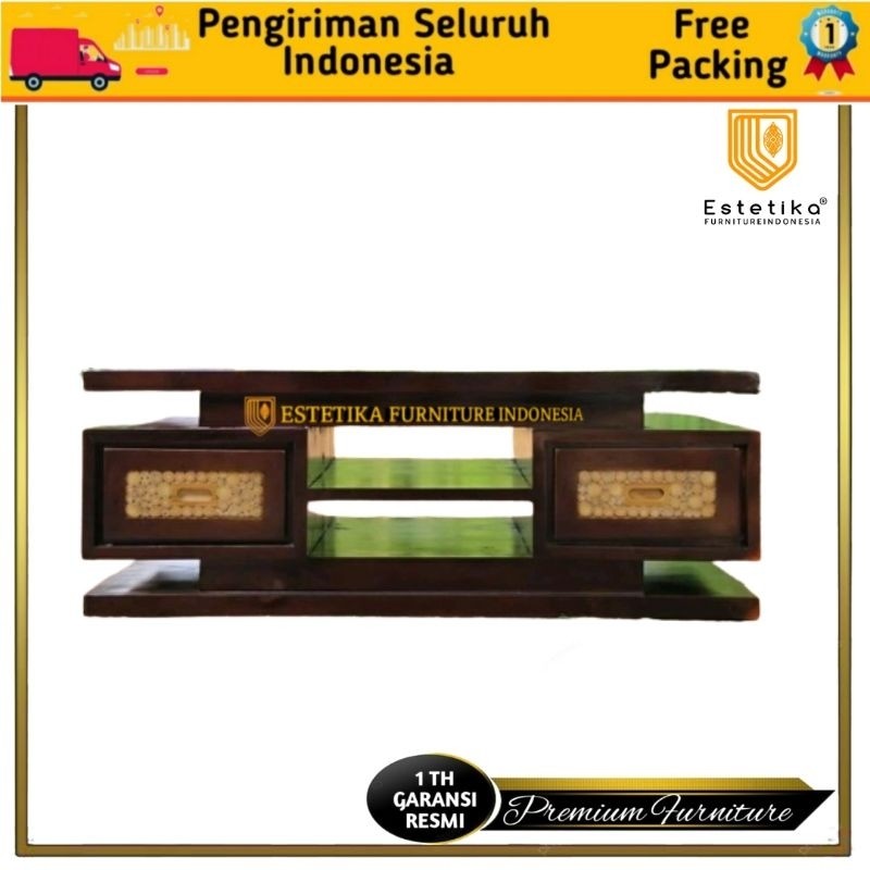 ESTETIKA FURNITURE INDONESIA Buffet Tv Jati Minimalis Kombinasi Koin Natural Glossy