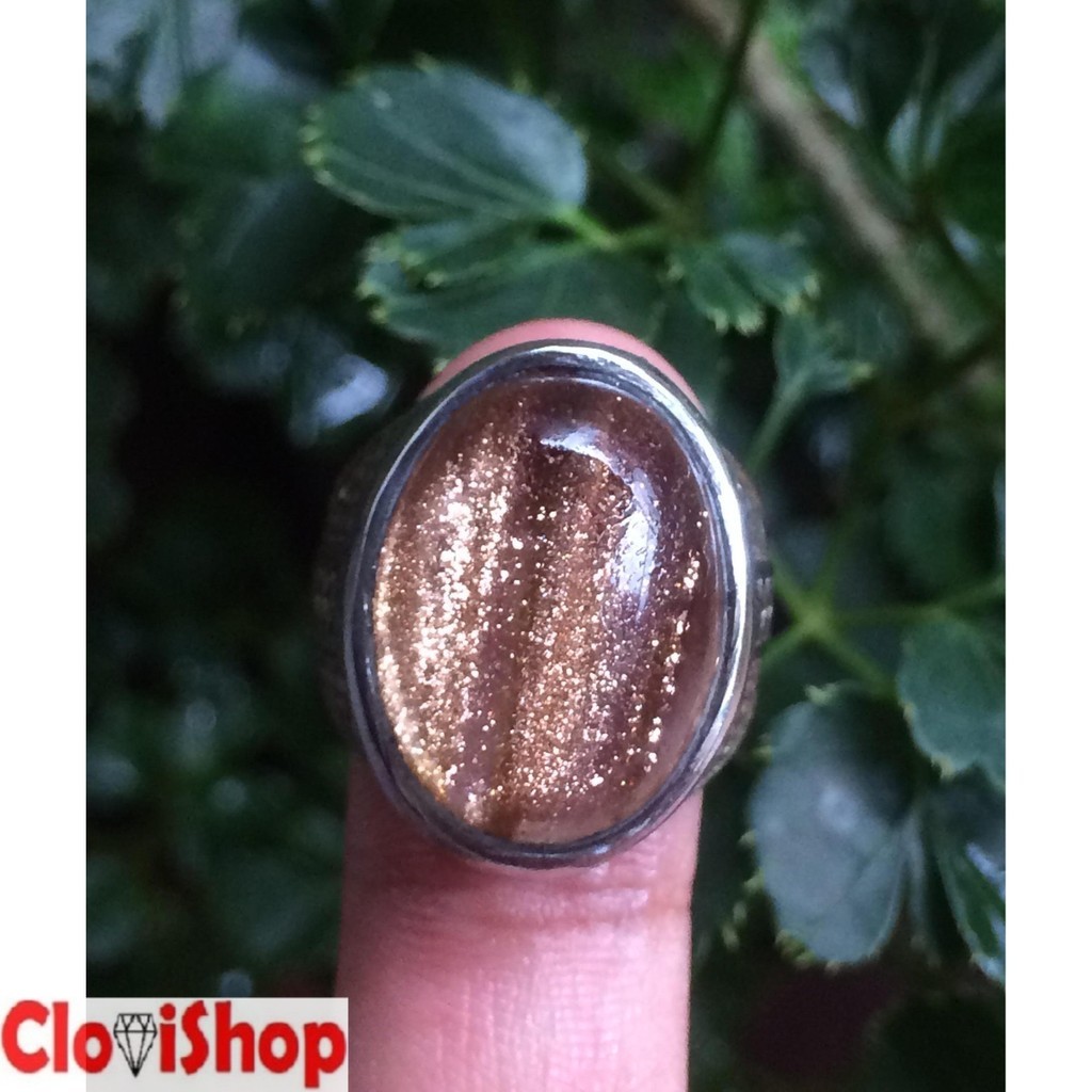 Cincin Titanium Tanam Batu Serat Cendana Emas HQ