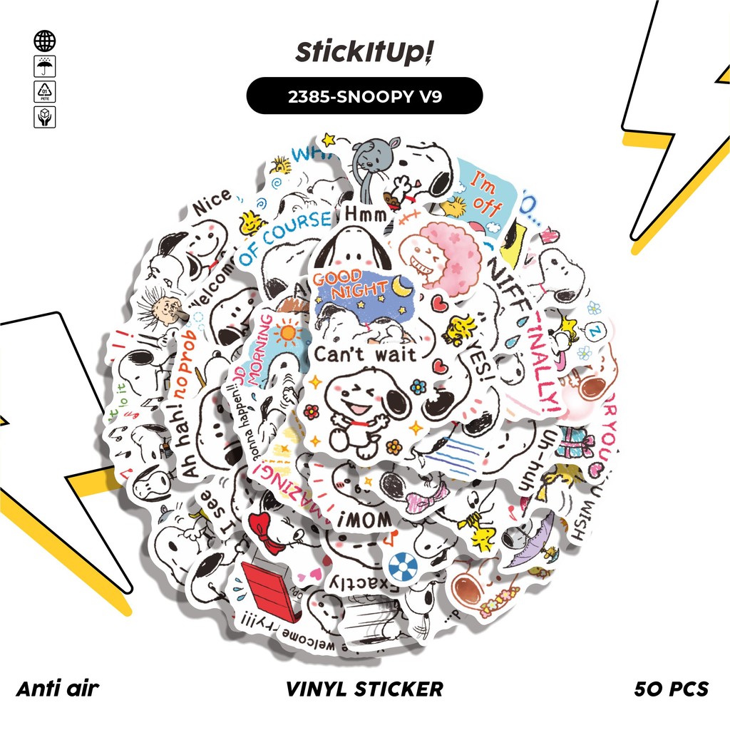 

COD✨ 50 Pcs Stiker Pack SNOOPY V9 Lucu Aesthetic Vynil Waterproof untuk Freebies Sticker Buku Journal Casing HP Laptop