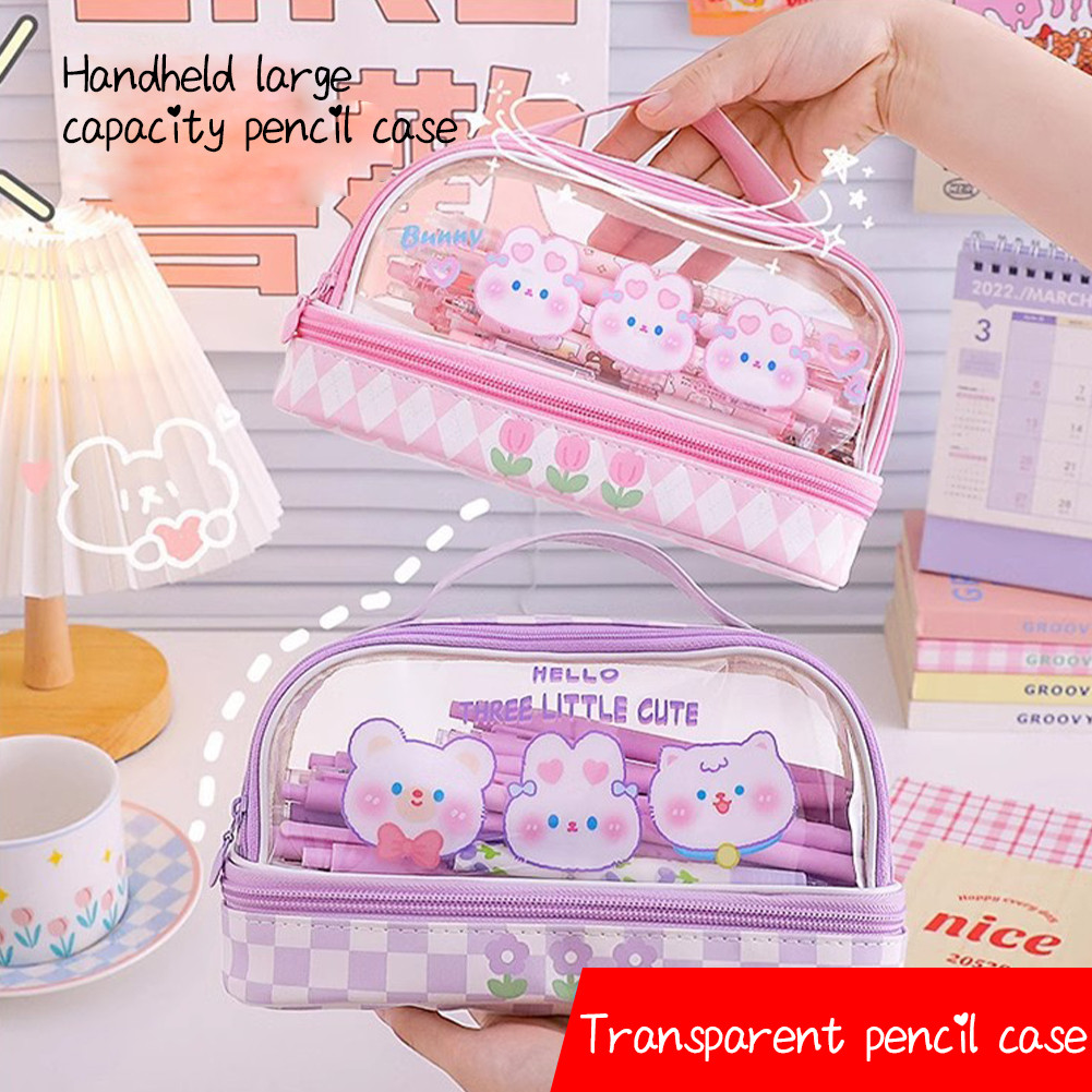 

Murid untuk Mahasiswa SMA Junior Cute Pen Bag Anak Esthetis Pencil Case Tempat Pensil Besar Kartun Baru Kapasitas Transparan PVC Tas Pensil Kotak Pensil Stationery Box Lucu Simple Storage Bag Portable