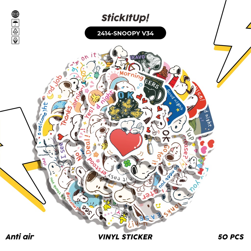 

COD✨ 50 Pcs Stiker Pack SNOOPY V34 Lucu Aesthetic Vynil Waterproof untuk Freebies Sticker Buku Journal Casing HP Laptop