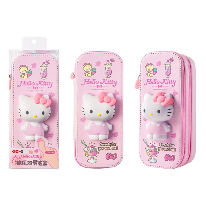 

[New]Promo Kotak Tempat Pensil 3D Sanrio lucu 2 lapis double layer squishy IIGEN - Hello Kitty