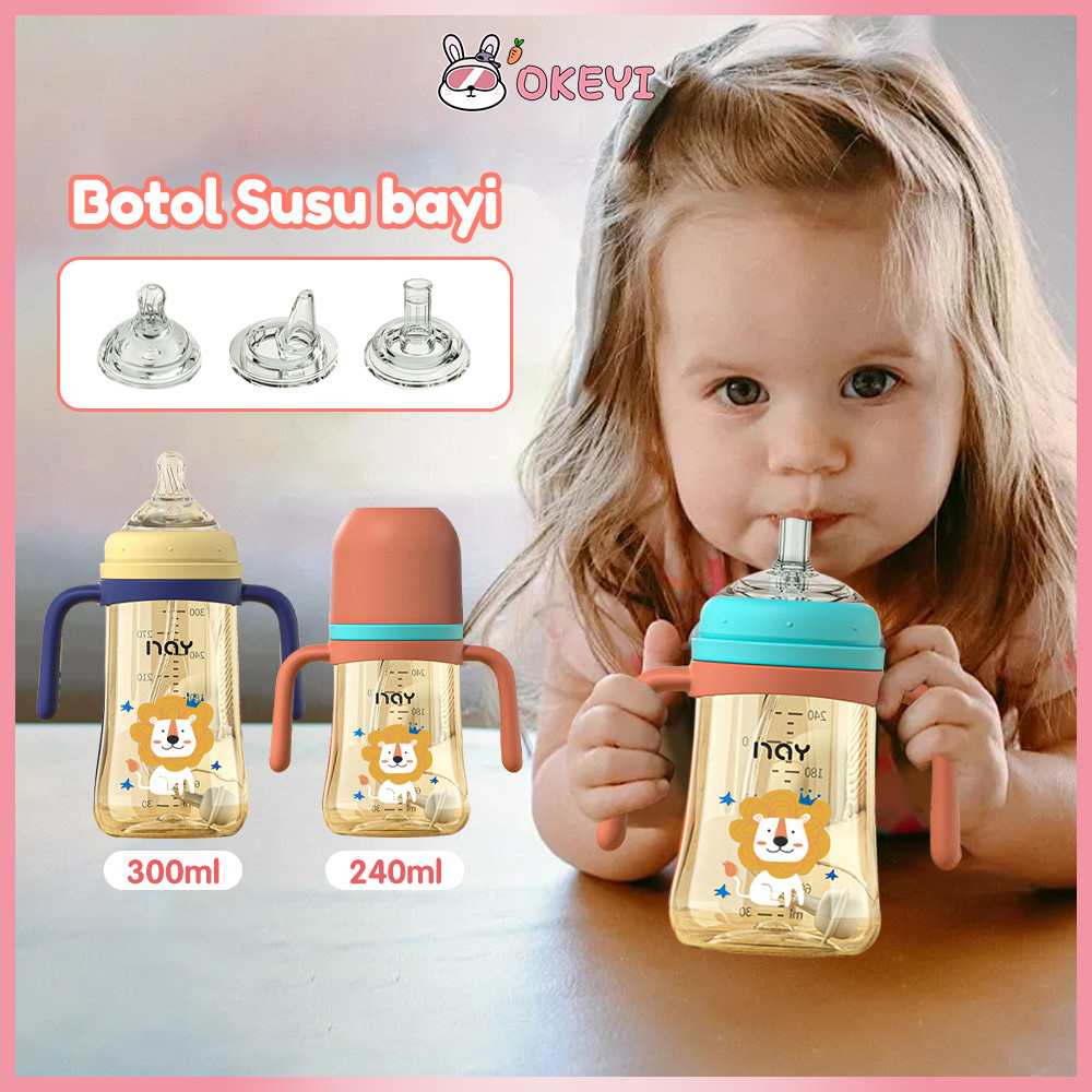 OKEYI Botol Susu Bayi 1 Cangkir 3 Dot Gelas Anak Anti Tumpah Botol Kartun Lucu Botol Minum Anak Bayi