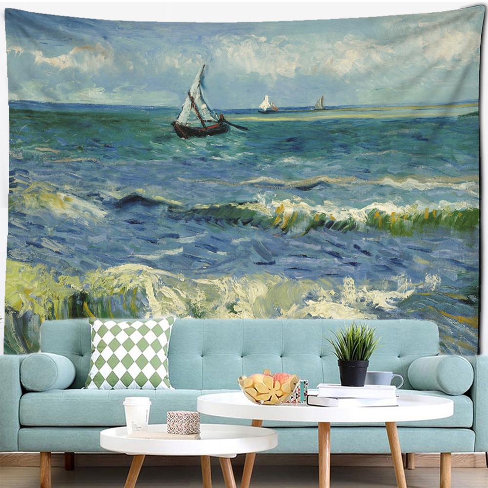 

Sea Sailing Oil Painting Tapestry Wall Hanging Van Gogh Art Oil Painting Bohemian Bedroom Living Room Home Decor