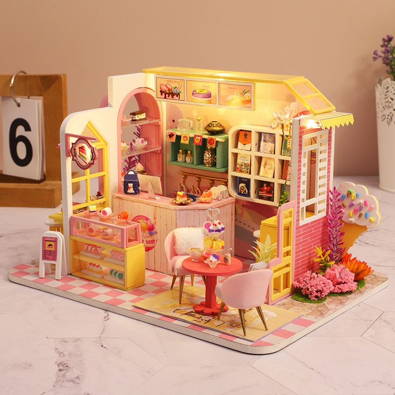 Wooden Miniature Doll House DIY 3D Puzzle Small House Kit Assembly Building Model Toy Home With Furn