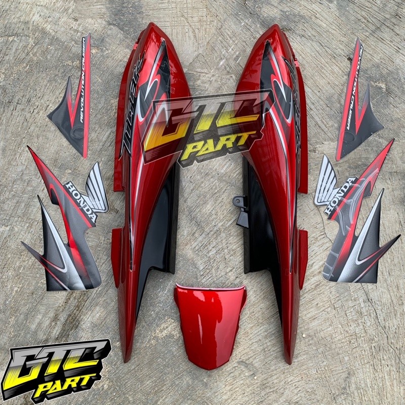 Cover body honda tiger revo body tirev warna merah maron set striping