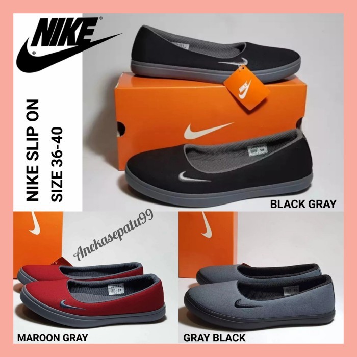 PROMO - Sepatu Wanita Nike Slip On Casual. Sepatu Kerja Santai Kuliah Nike - ABU HITAM, 36