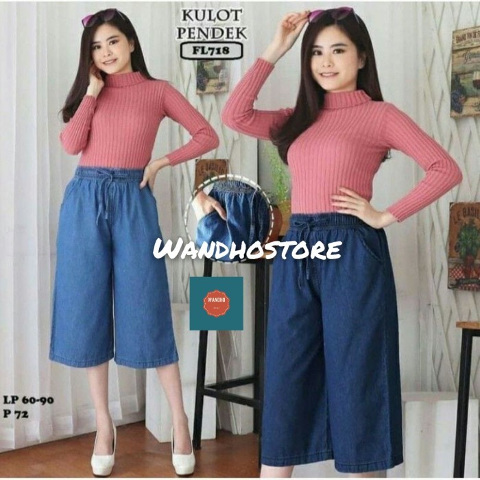 MURAH✨ - celana kulot pendek 7/8 jeans wanita celana kulot pendek jeans - navy, standar