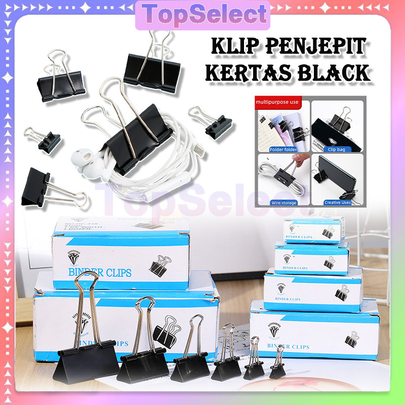 

Klip Penjepit Kertas Black / Binder Klip / Penjepit Kertas Eselon / Binder Clip / Double Clip （1 Kotak 12 Buah--51mm/32mm/19mm）