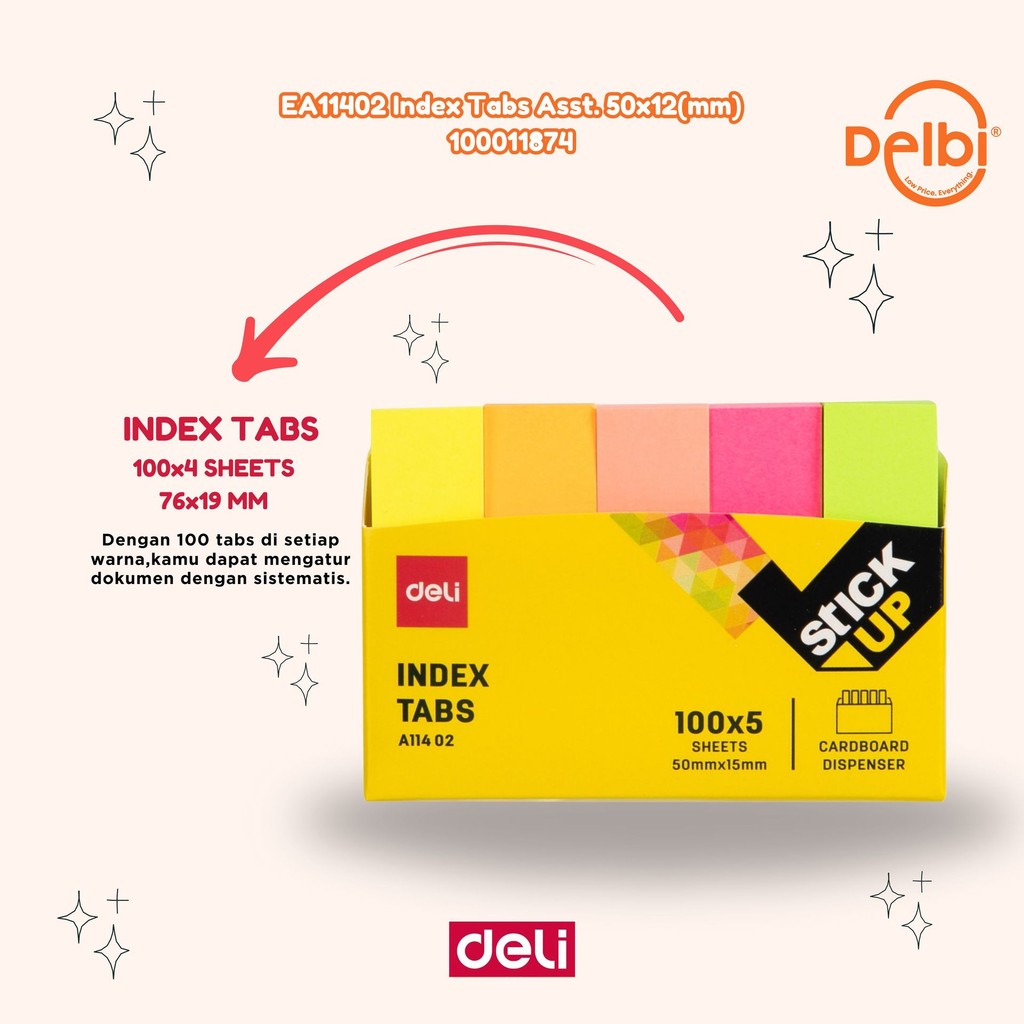 

Deli Index Tab Plastik Sign Here 100 sheets EA11402 EA11402 Index Tabs Asst. 50x12(mm)