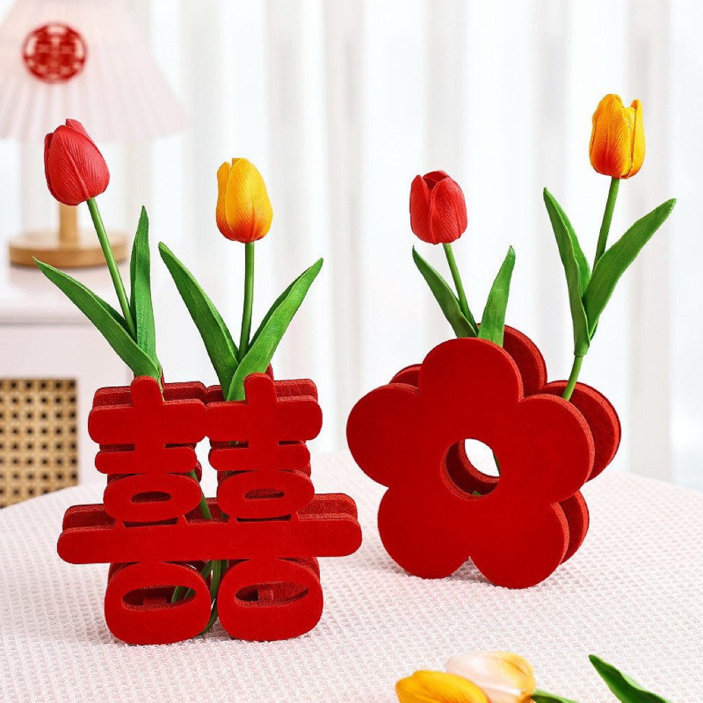 SASA Pajangan Meja Wedding Shuangxi Merah Bunga Tulip / Dekorasi Lemari / Pajangan Pernikahan Chines