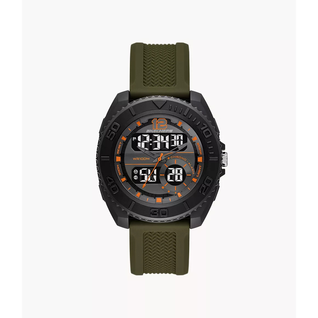 Skechers Analog Digital Green Silicone Jam Tangan Pria  44MM SR5241