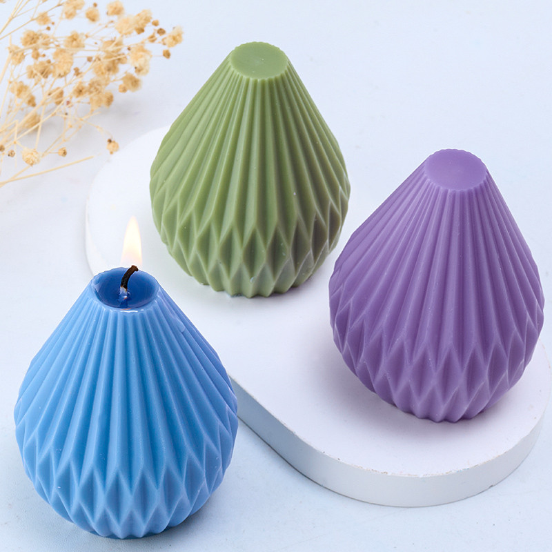 

Geometric Pear Shaped Silicone Candle Mold DIY Stripe Candles Dinner Ornament Craft Making Plaster Resin Casting Molds Home Deco
