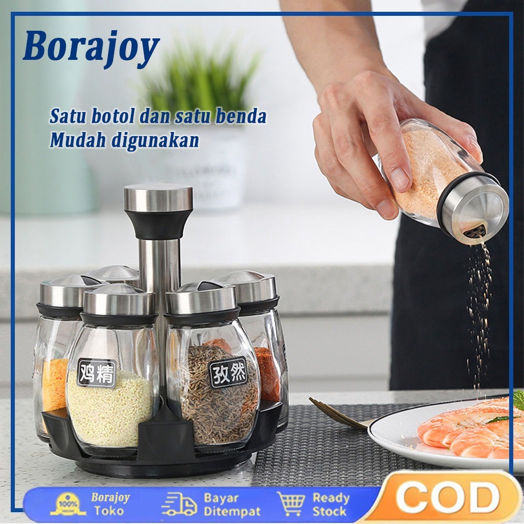

Toples bumbu dapur Tempat botol bumbu 7-in-1, rak bumbu berputar, rak bumbu dapur dengan botol bumbu