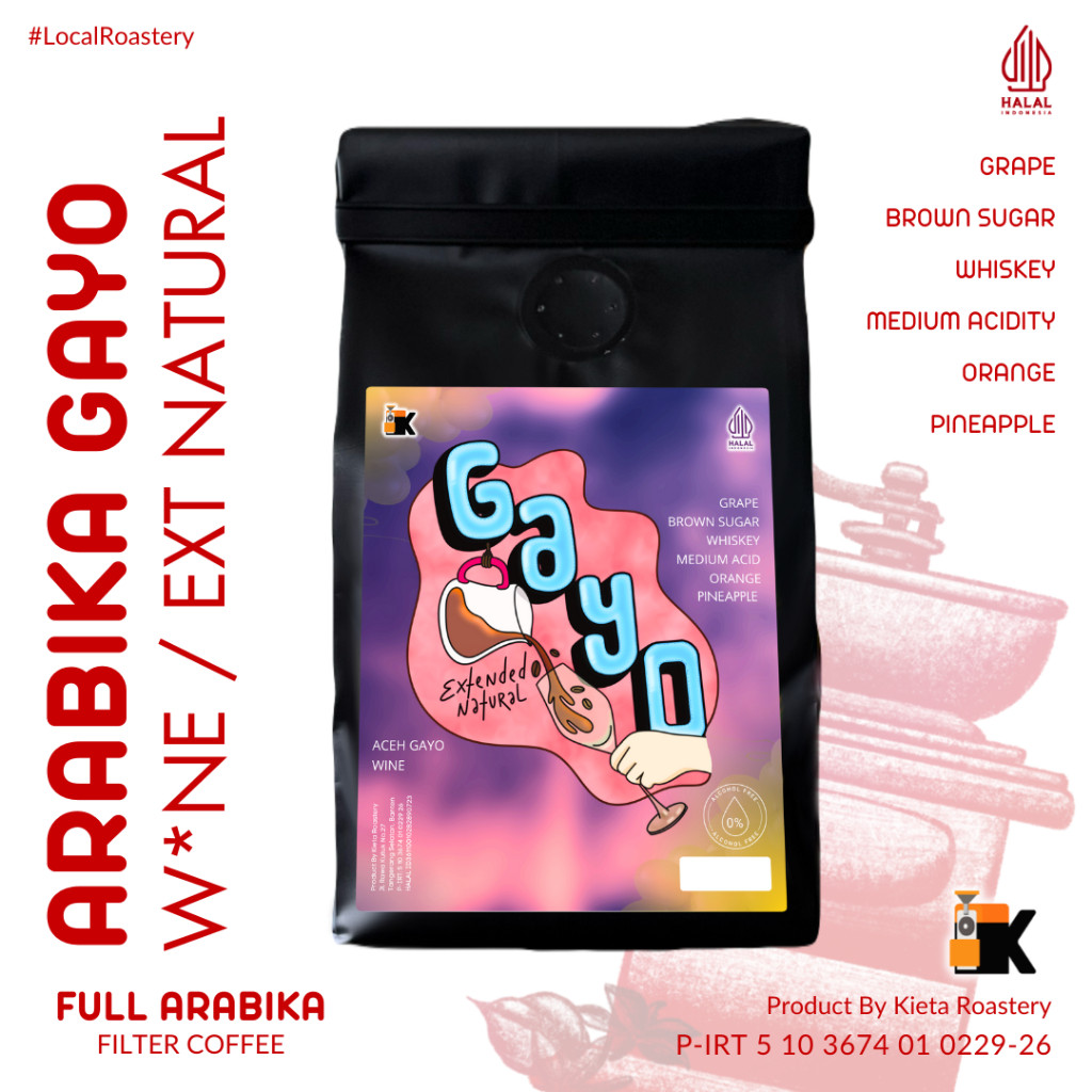 

Kieta Roastery - Biji Kopi Gayo Extended Natural Wine 100% Arabika 100g / Bubuk Roasted Coffee Bean Filter Single Origin