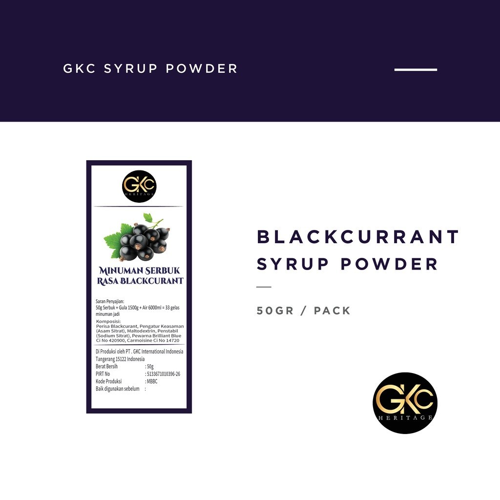 

GKC Heritage Sirup Bubuk Konsentrat Minuman Blackcurrant HALAL 50 Gram Blackcurrent Black Currant Powder Syrup