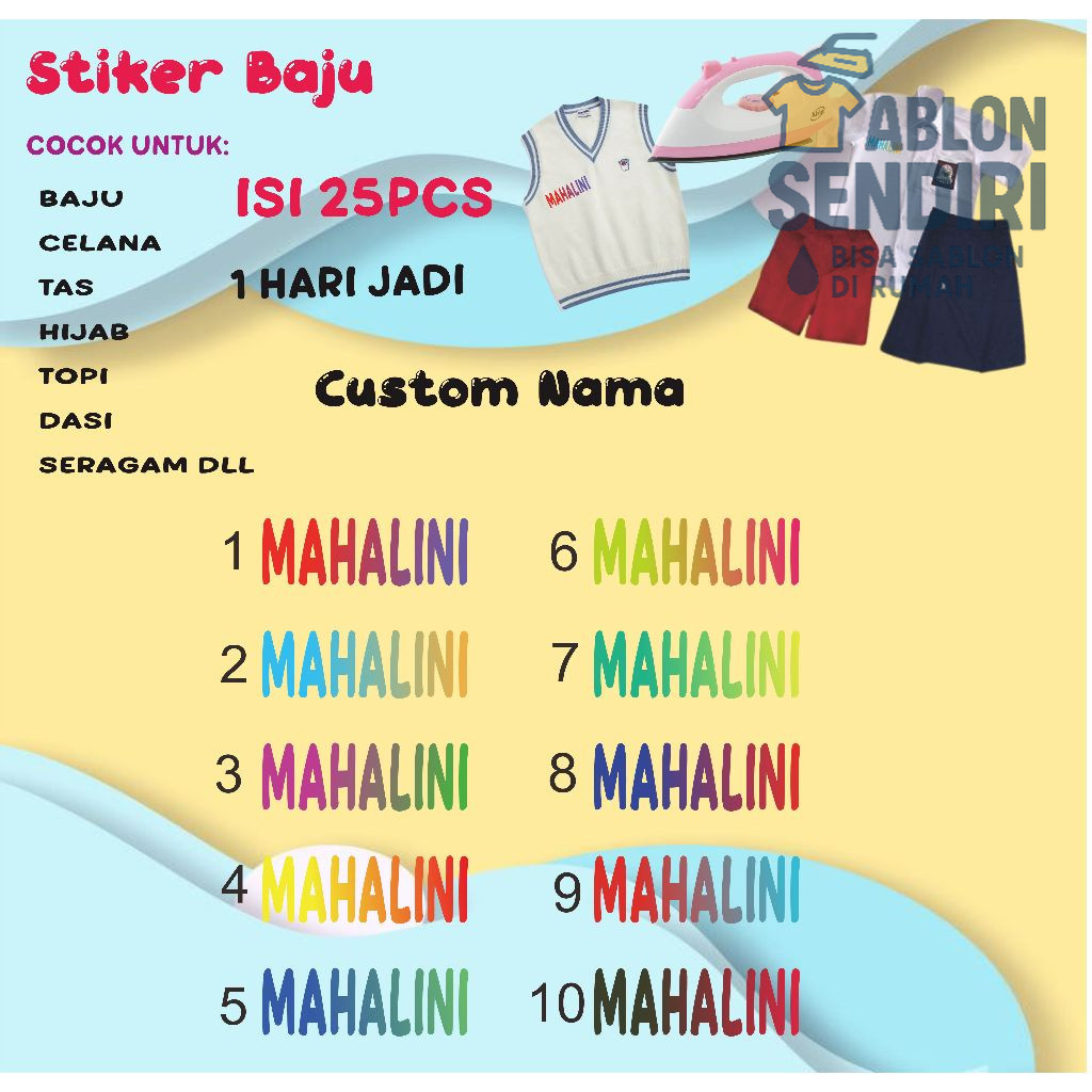

Stiker Nama/Label Nama Setrika Untuk Anak-anak dan Dewasa Bahan DTF Isi 25 Pcs Murah