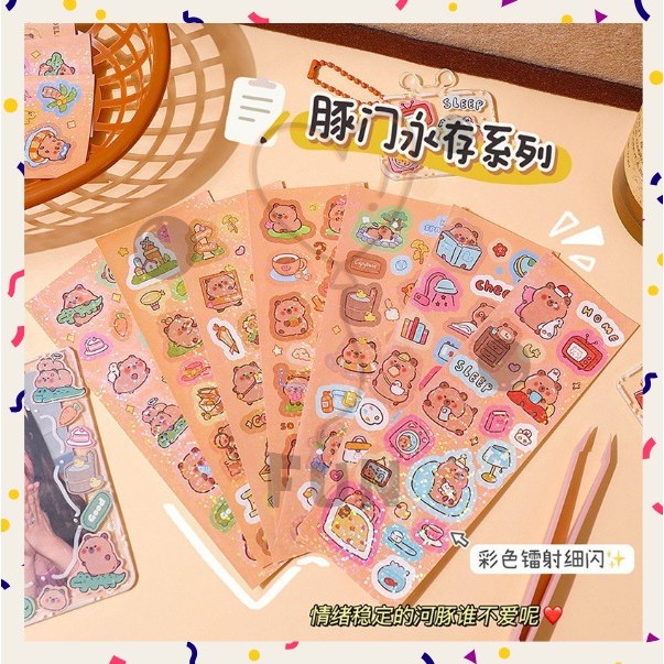 

FF Sticker Waterproof Kartun Kapibara Capybara Hologram Stiker 1 Set Isi 10 Korea Anti Air A-SK016