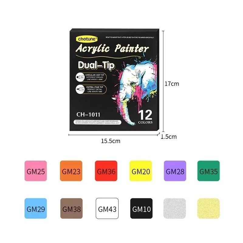 

Acrylic Marker Set 12-36 Colors Double Headed Waterproof Art Painting Supplies School Stationary Graffiti Drawing for Kids