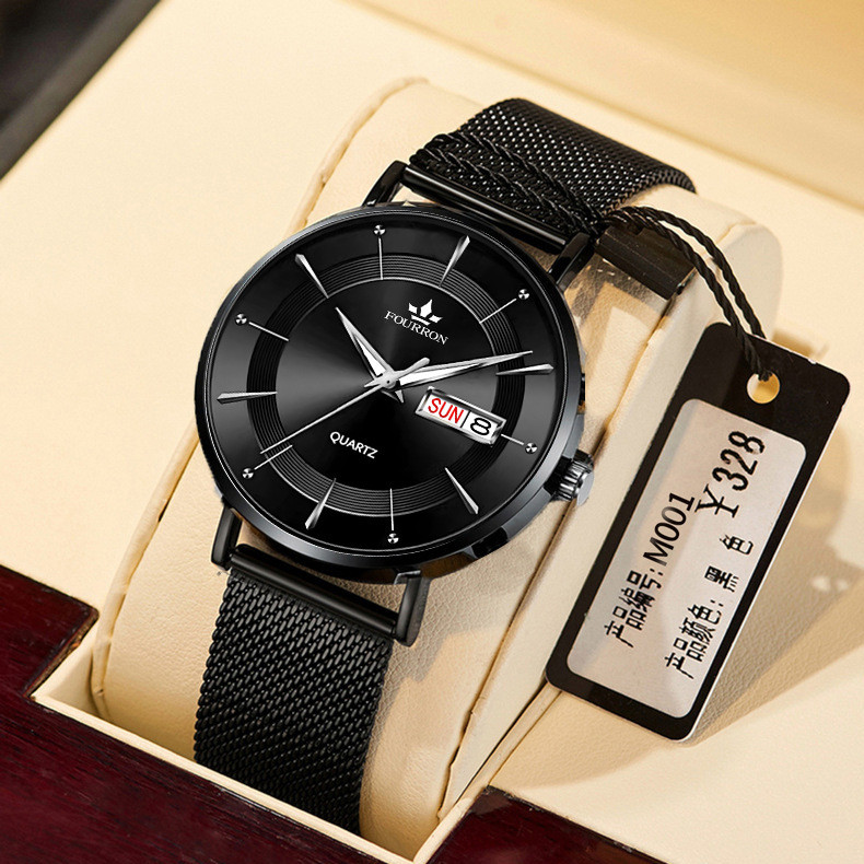 

Jam Tangan Pria Tali Jala Tipis Kalender Ganda Tahan Air Fashion Sederhana Dropshipping Warna Gunmetal