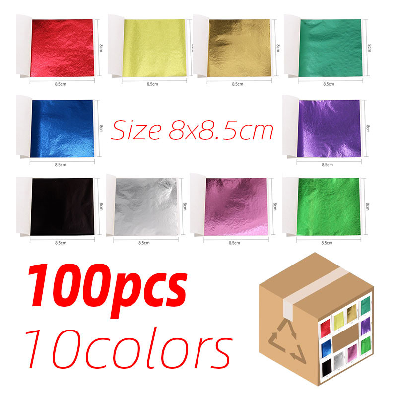 

100pcs/10colors Sheet Rose Red Gold Leaf Imitation Sliver Foil Papers DIY Art Crafts Design Packaging Material Food Decor