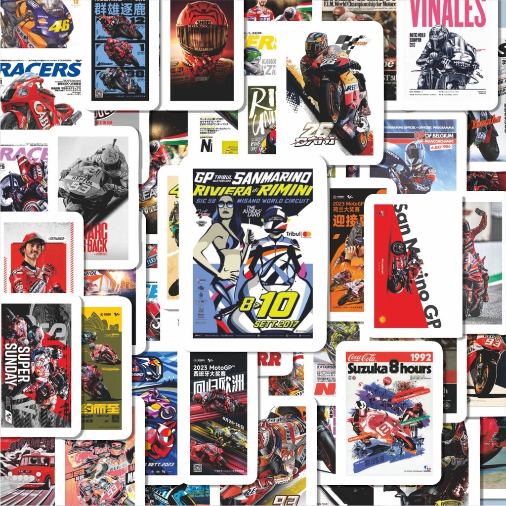 

100PCS Lucu Stiker Motor GP Stiker Aesthetic Stiker Anti Air Stikers Berperekat Waterproof sticker decal buat Motor Helm Buku Journal Koper Casing HP Laptop Botol Minum Hadiah anak