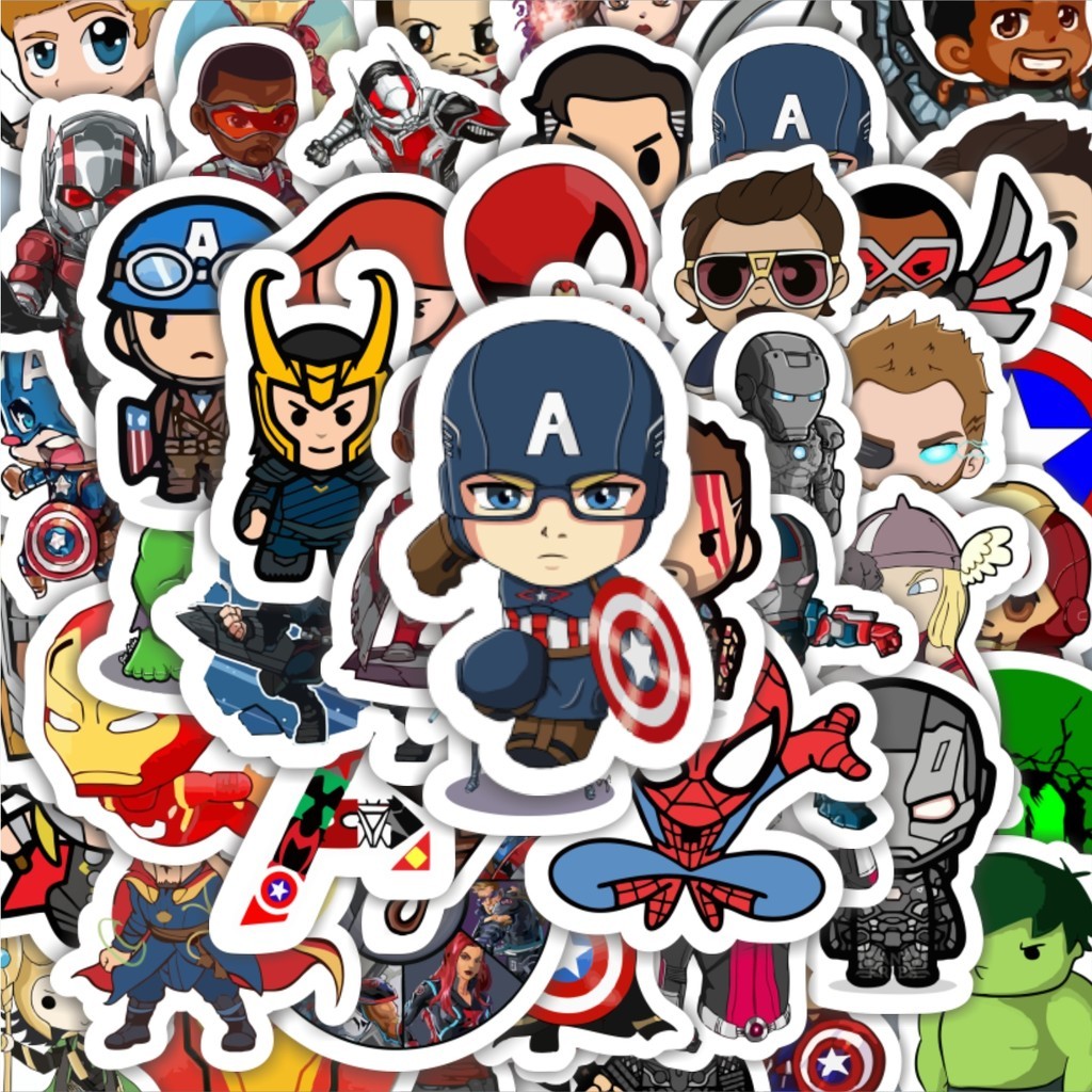 

100PCS Lucu Stiker Kartun Marvel Avenger Stiker Aesthetic Stiker Anti Air Stikers Berperekat Waterproof sticker decal buat Motor Helm Buku Journal Koper Casing HP Laptop Botol Minum Hadiah anak