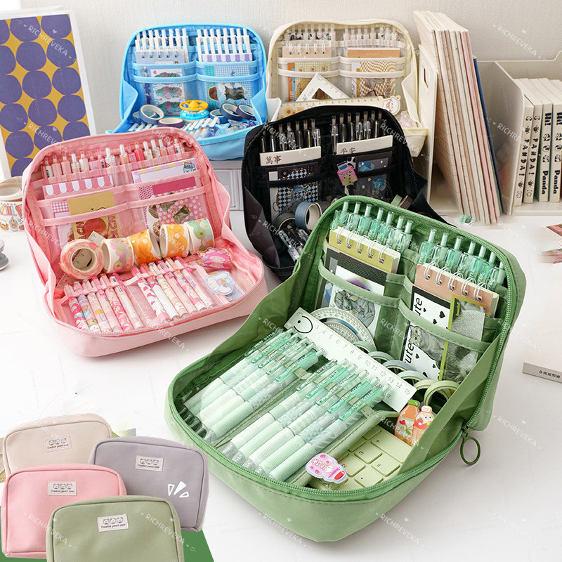 

12 Layer Tas Tempat Pensil Case Pouch Anak Sekolah Transparan Kapasitas Besar Stationery Kantor A020