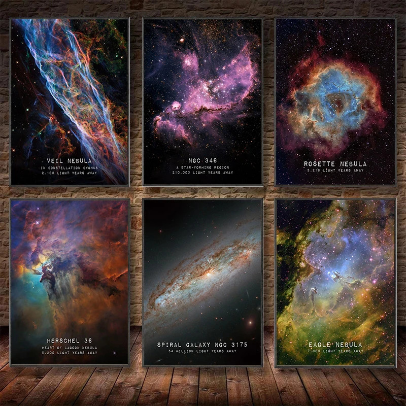 

Universe Space Poster Prints Veil Rosette Nebula Black Hole Galaxy Canvas Painting Modern Wall Art Pictures Bedroom Home Decor