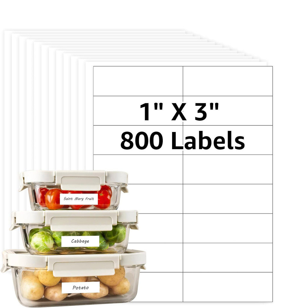 

800Pcs Removable Labels 1x3" for Home Packing Boxes Storage Bins Water Oil Tear Resistant No Residue Matte White Strong Adhesive