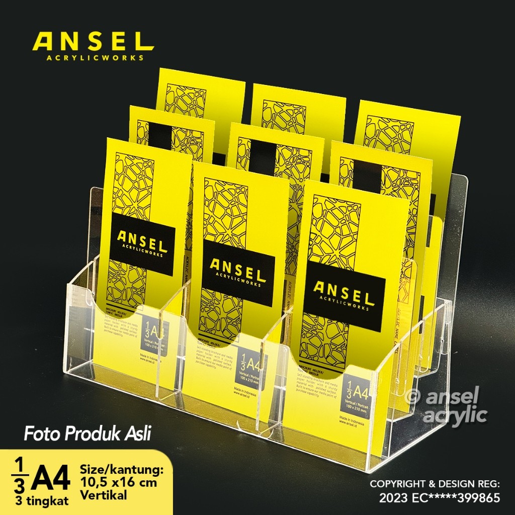

ANSEL Rak Tempat Brosur Akrilik 3 Tingkat [ 1/3 A4 - A6 ] Tipe E3 - 3 Susun [Display Holder Flyer]