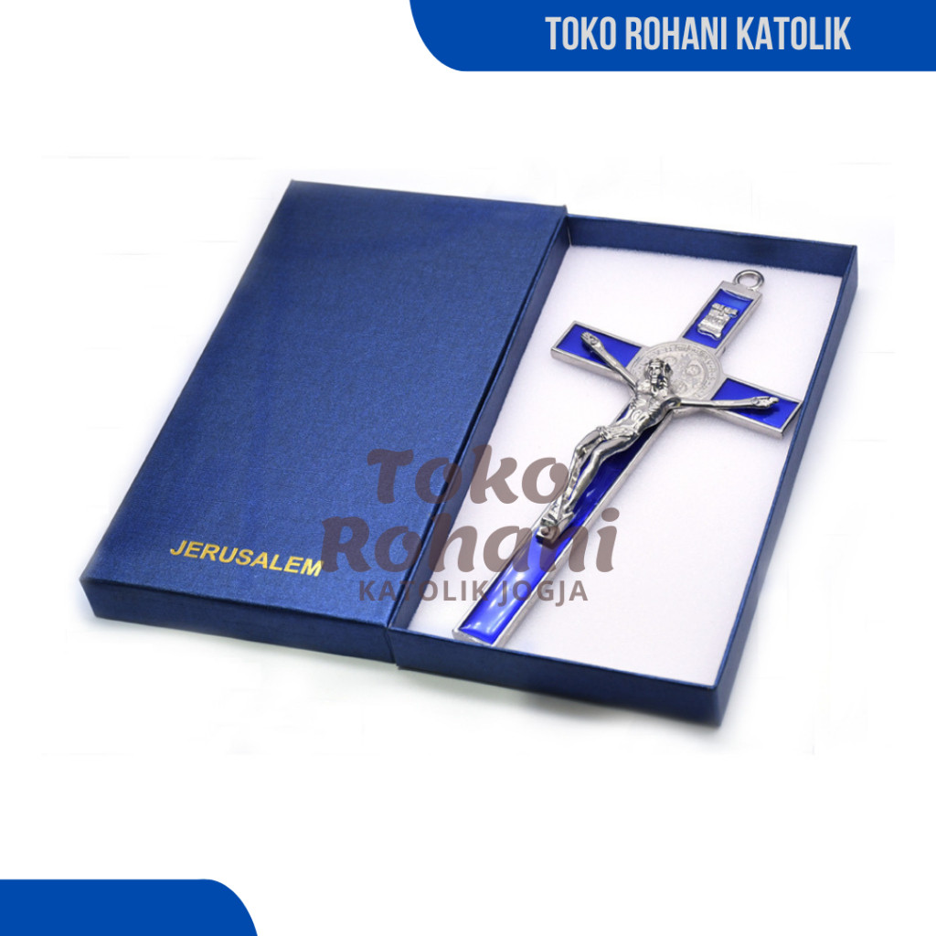 SALIB GANTUNG LOGAM BENEDICT  + KOTAK (20 CM) / SALIB DINDING KATOLIK / SALIB GANTUNG / SALIP / SALI