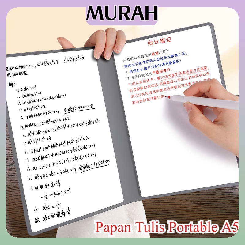 

Papan Tulis Portable A5 Whiteboard Notebook PU Leather with Pen Draf Buku Notepad