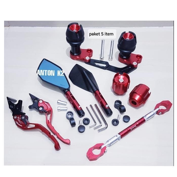 JALU KNALPOT PAKETAN VARIASI AKSESORIS MOTOR PCX NEW/PCX 160/PCX 150 - 5 item Merah, all NEW PCX 160