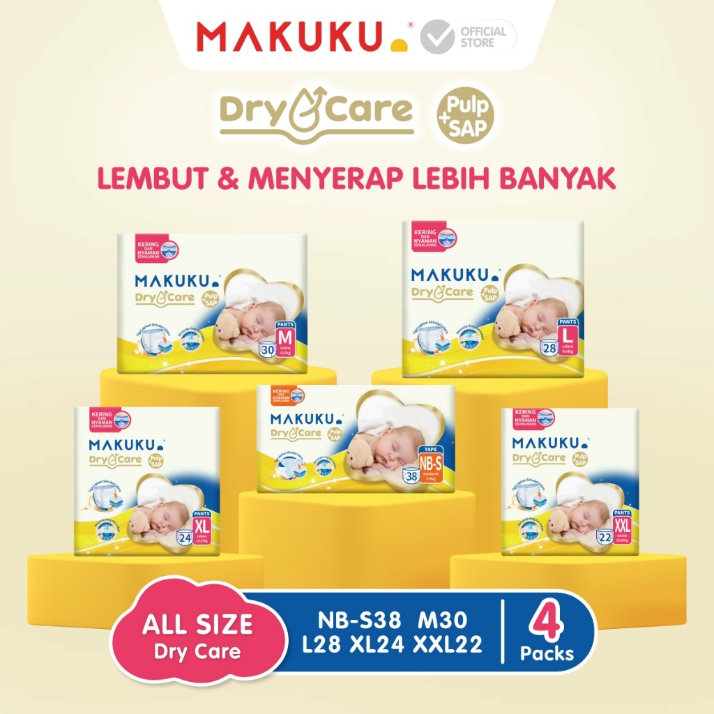

[4 PACK] Makuku Diapers Dry Care Popok Bayi Celana/Perekat NB-S/M/L/XL/XXL