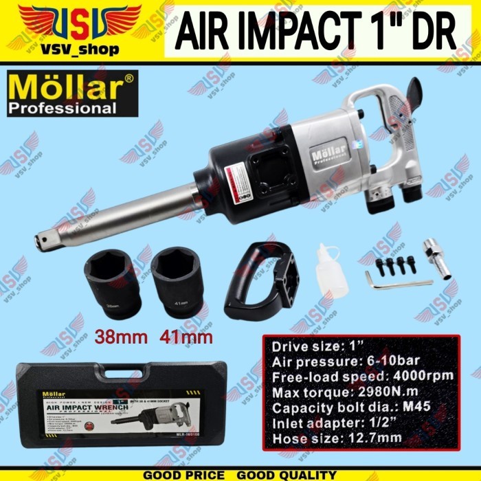 Mollar Air Impact Wrench 1" Long Anvil Impact Wrench 1inch Bukaan Ban truk