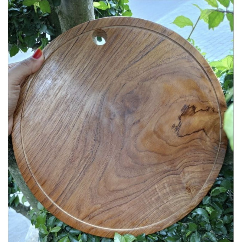Talenan Bulat Kayu Jati Asli 30cm Tebal 2cm