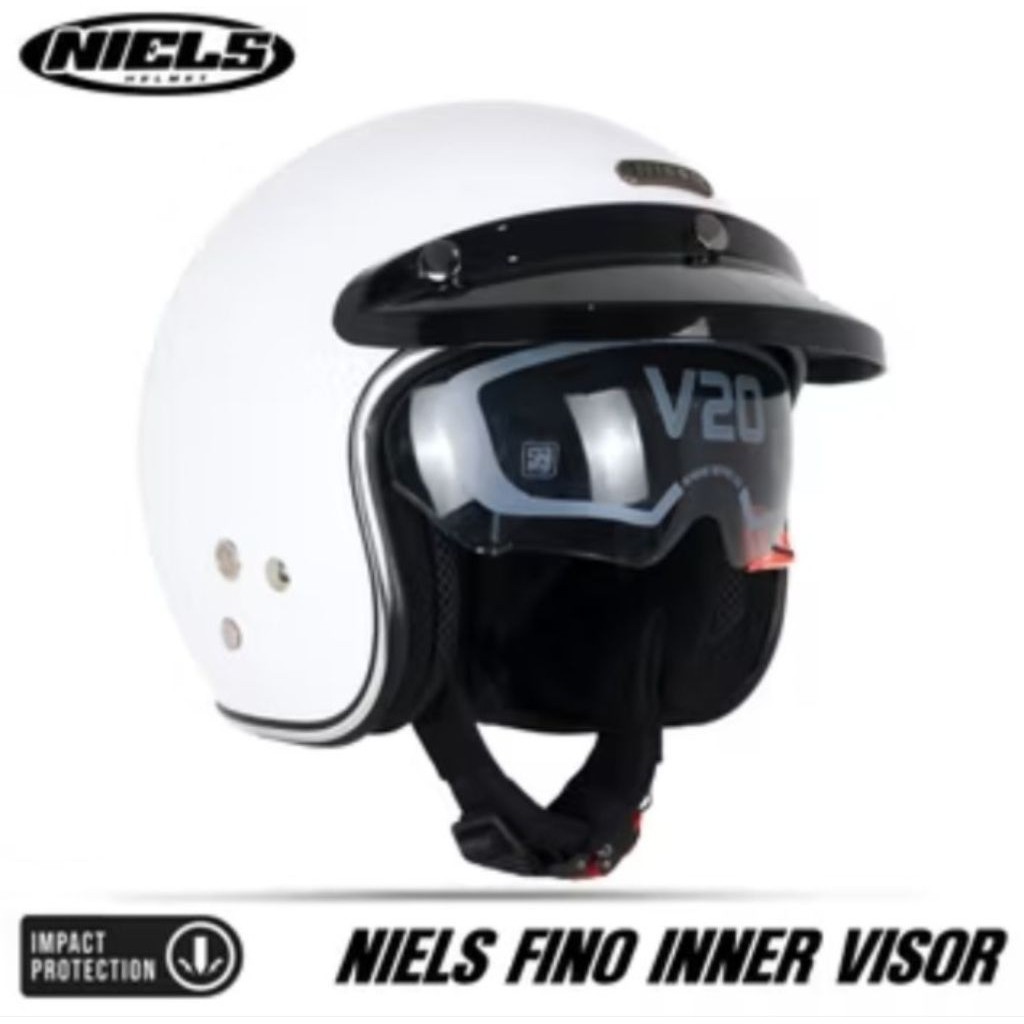 NIELS FINO BOMBER- Helm Bogo Retro Fino Inner Visor Dewasa Free Retro Style Pet SNI-putih Murah