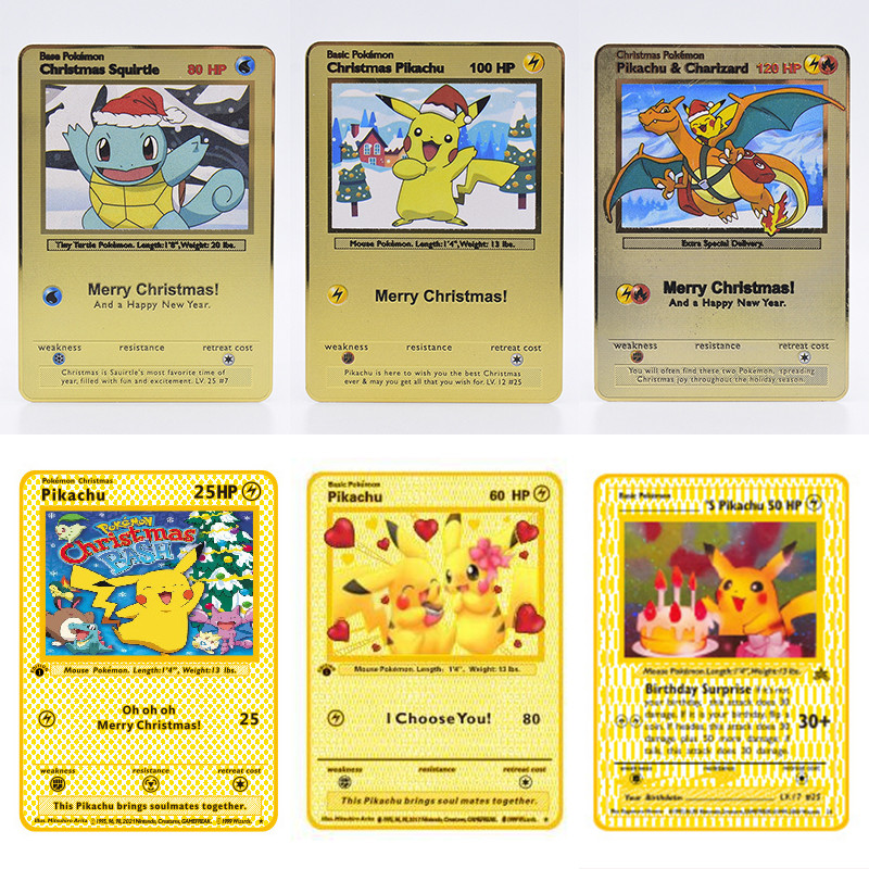 Metal Pokemon Cards Letters Golden Charizard Eevee Shiny Iron Pokémon Vmax EX Letters Game Pikachu  