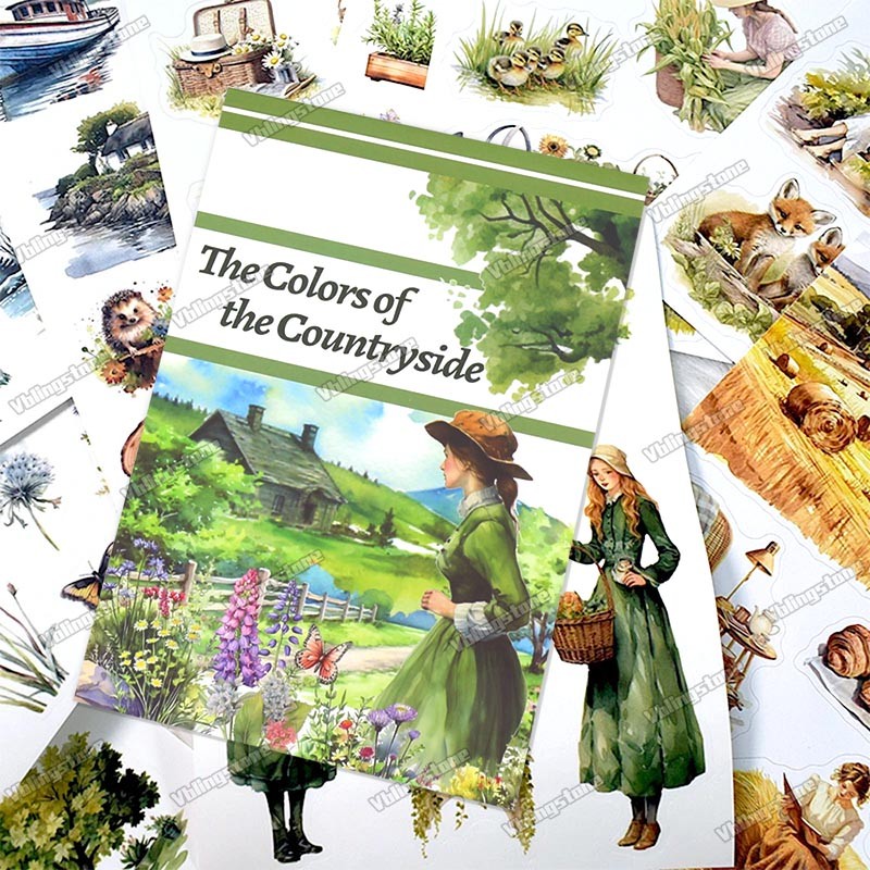 

20Sheets Green Spring Girls Stickers Book Countryside PET Paper Stickers Scrapbooking for Diary Journal DIY Handbook