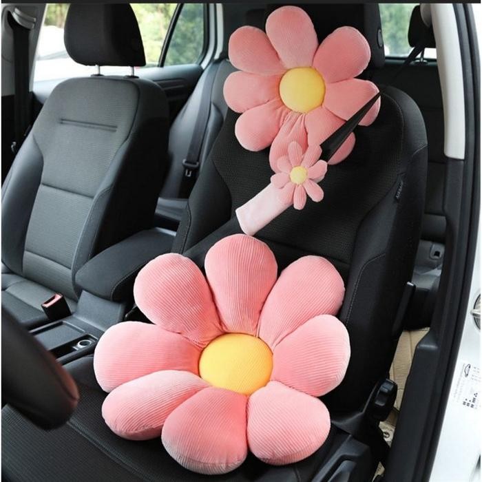 bantal mobil car headrest plushie cute custom flower murah bagus unik - AKSESORIS SEATBELT, Bunga pi